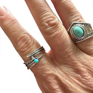 2 Piece Native American Inspired Silver Ring Set